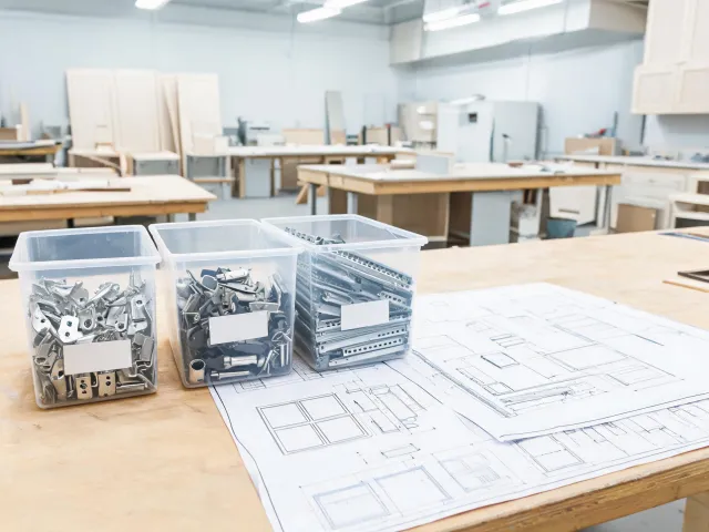 Commercial millwork cabinet hardware staging