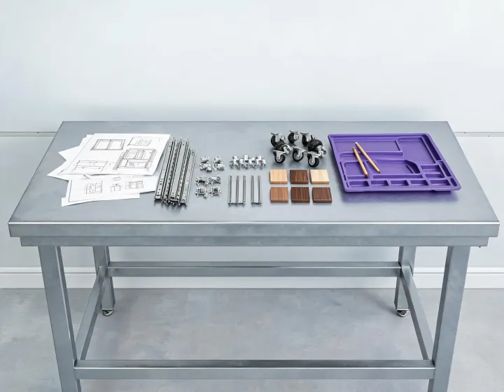 Hardware specification desk reviewing cabinet drawings