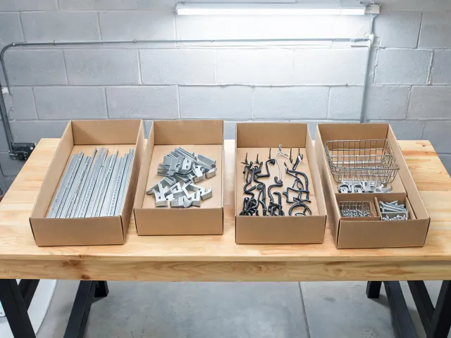 Garage organization hardware kit preparation
